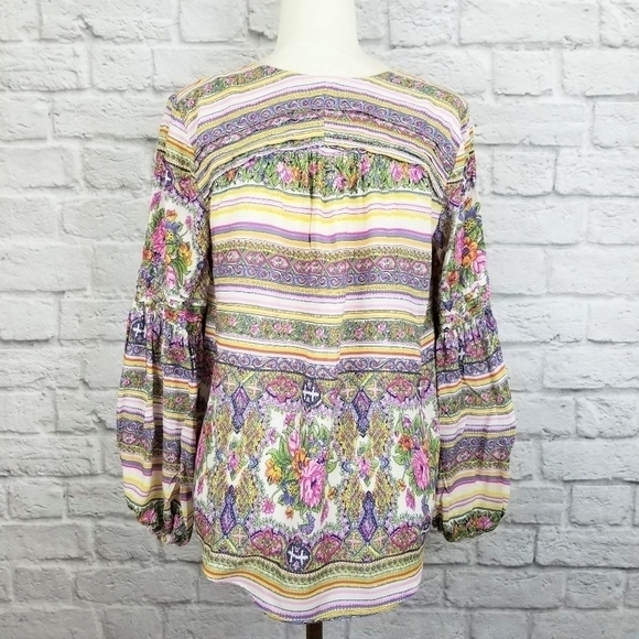 Maeve Anthro Ceresco pastel floral long sleeve v neck top women's size Small - Picture 5 of 9